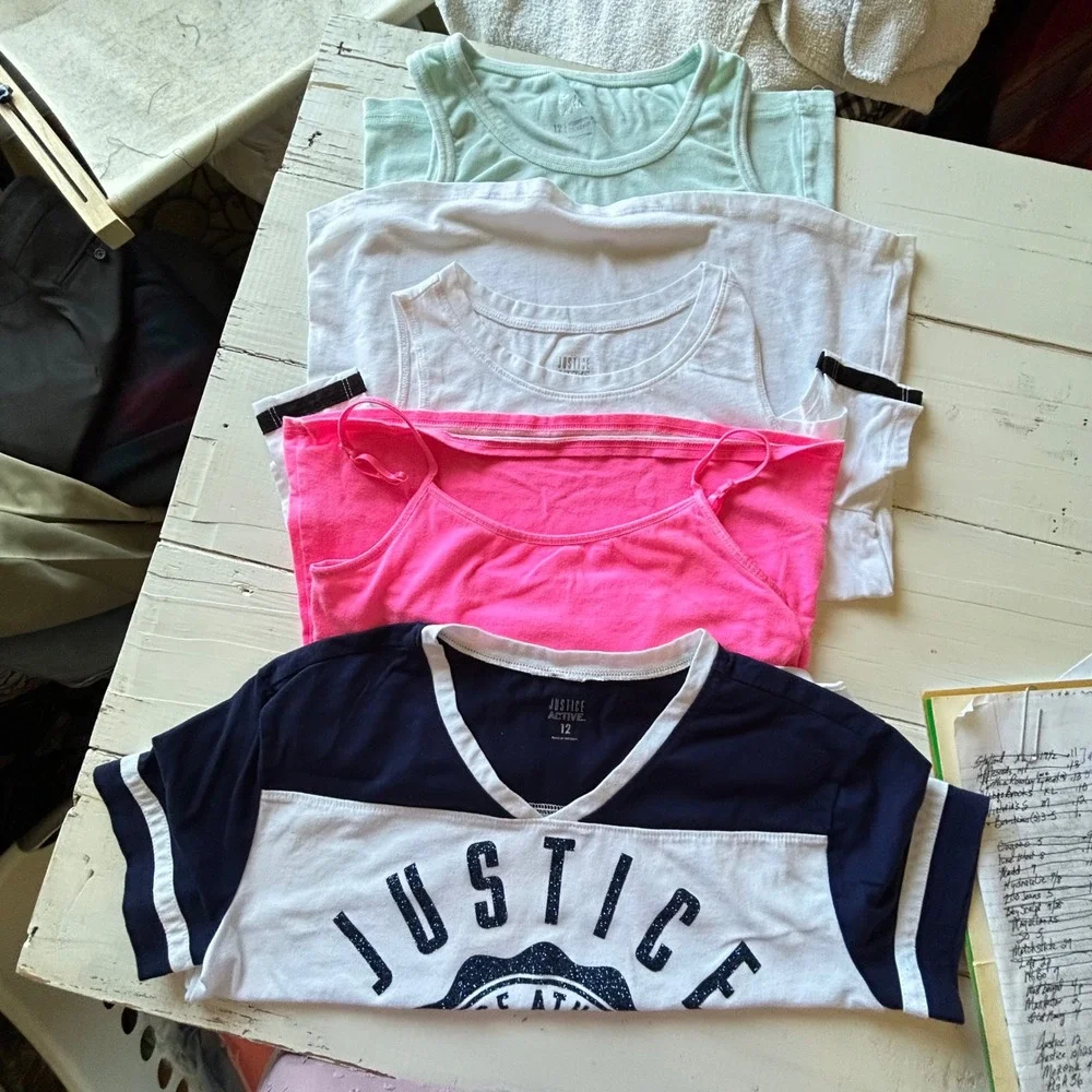 Justice Girls Top Bundle Size‎ 12 Cold Shoulder Graphic Tee Tank Cami 4pc Lot